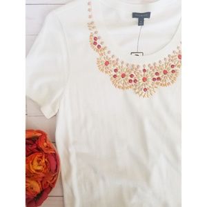 NWT Talbots White Short-sleeved Sweater with beads